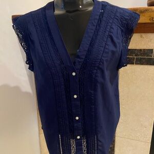 GAP Navy Blouse with Lace Accents